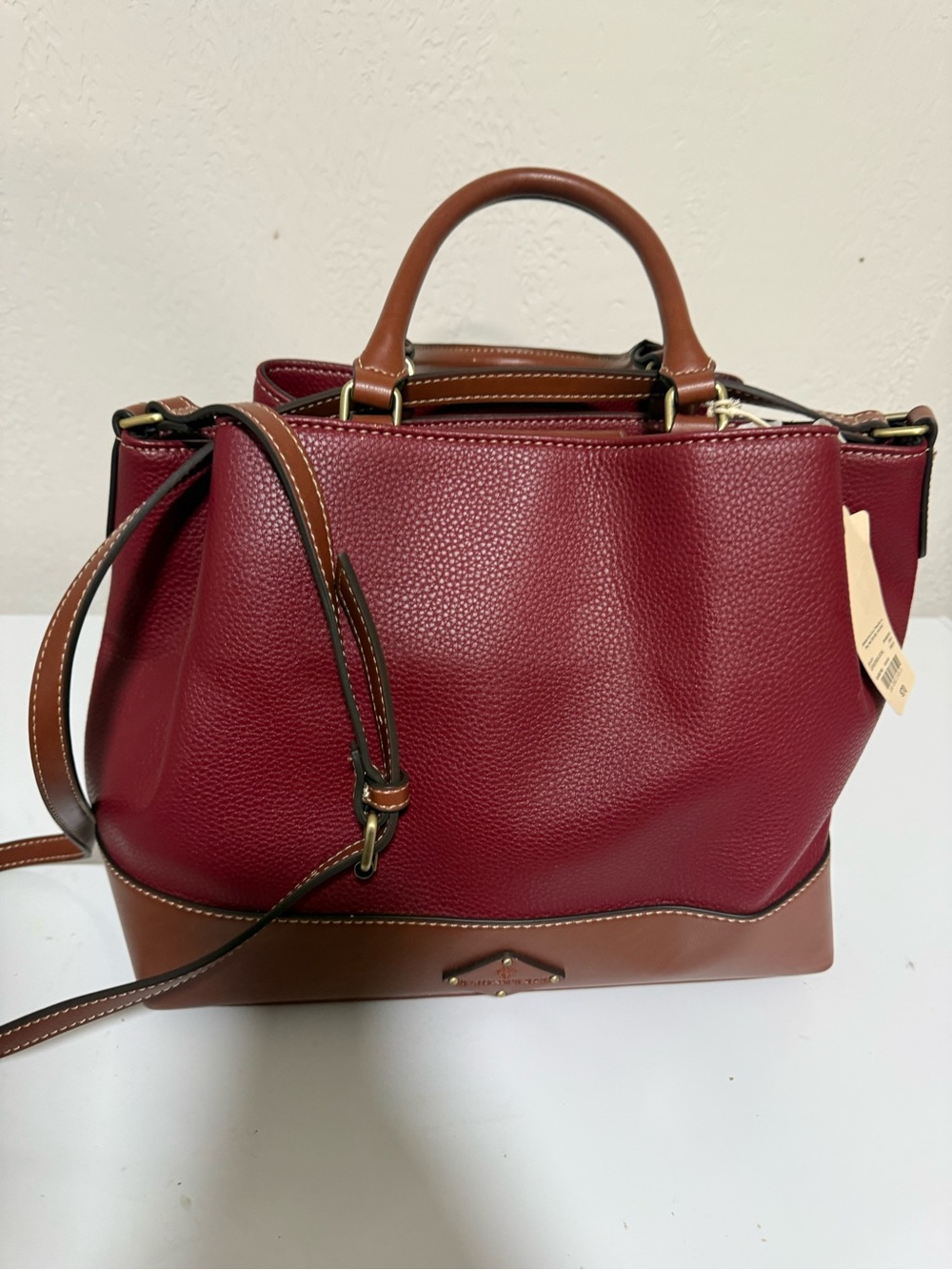 St. John's Bay Burgundy and Brown Pebbled Leather Satchel
